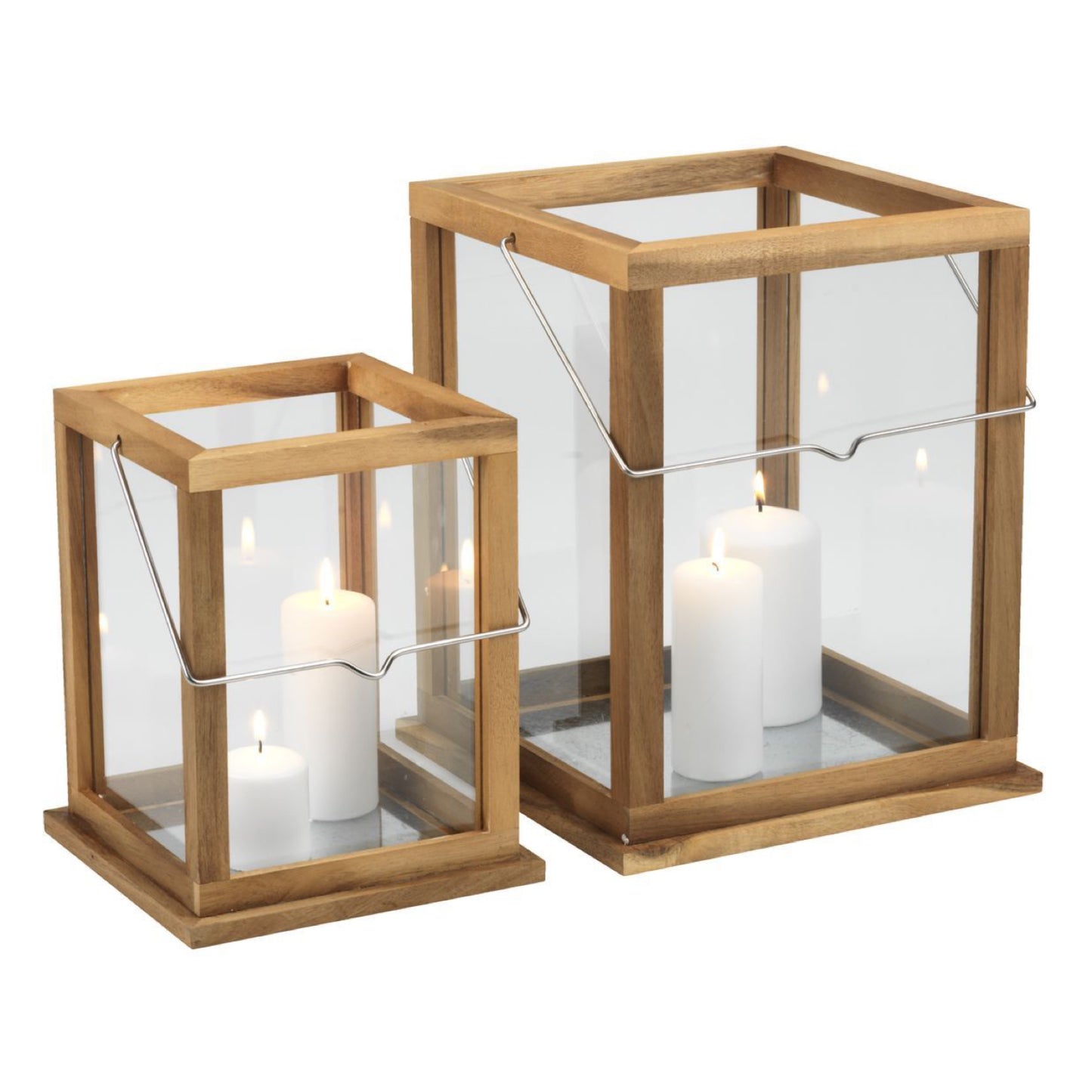 Acacia Wood Lantern Set of 2