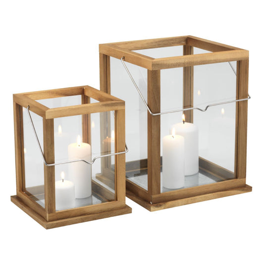 Acacia Wood Lantern Set of 2