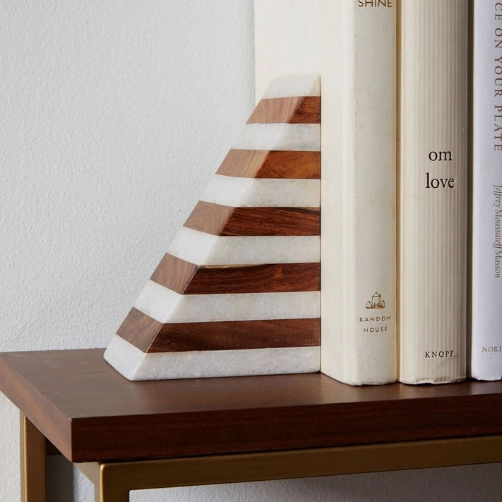 Striped Marble & Wood Bookend