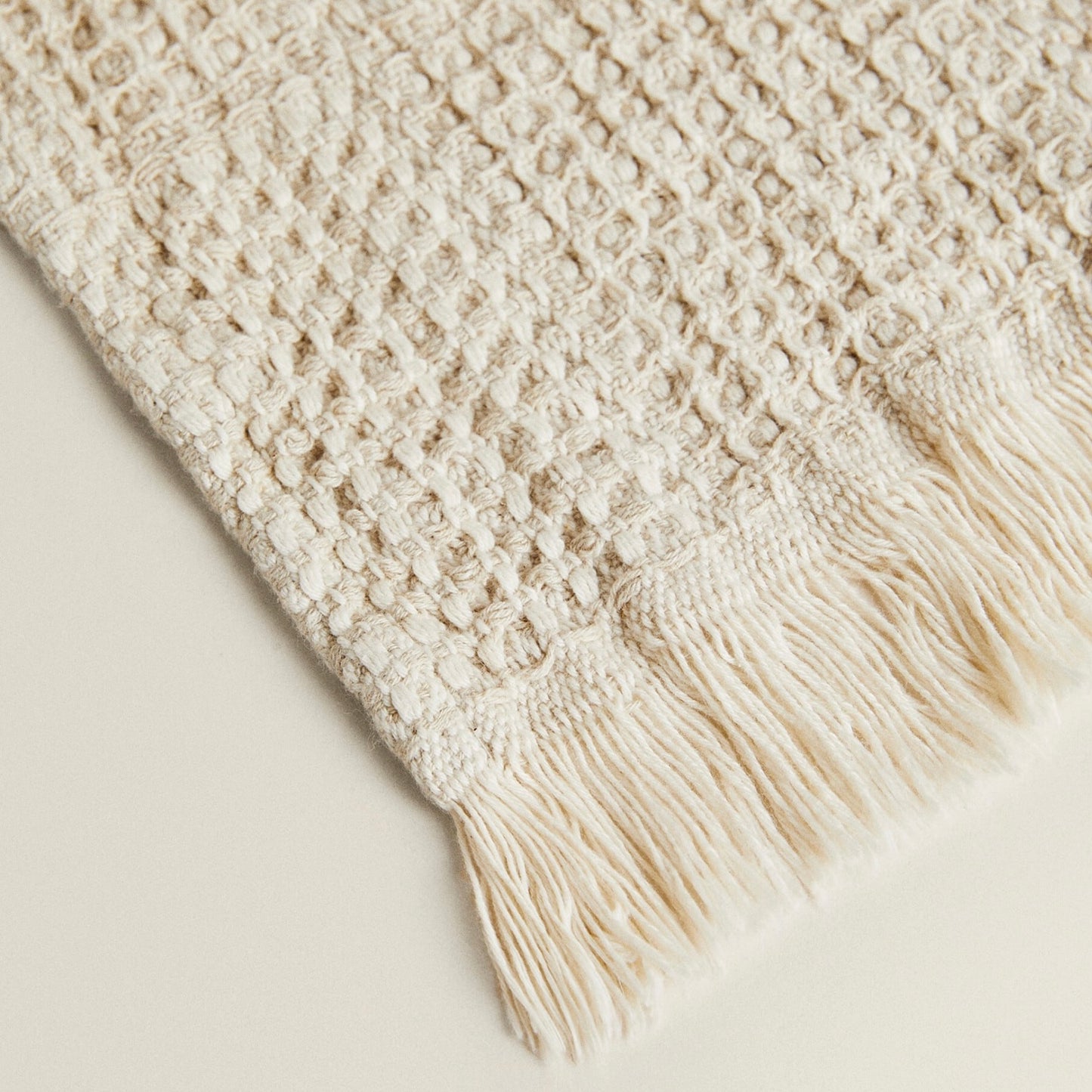 Waffle Knit Throw With Fringing