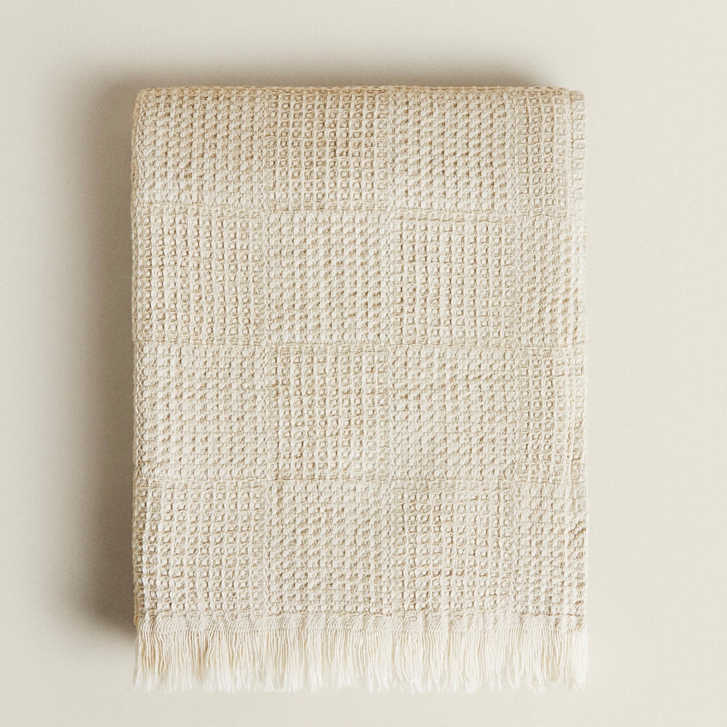 Waffle Knit Throw With Fringing