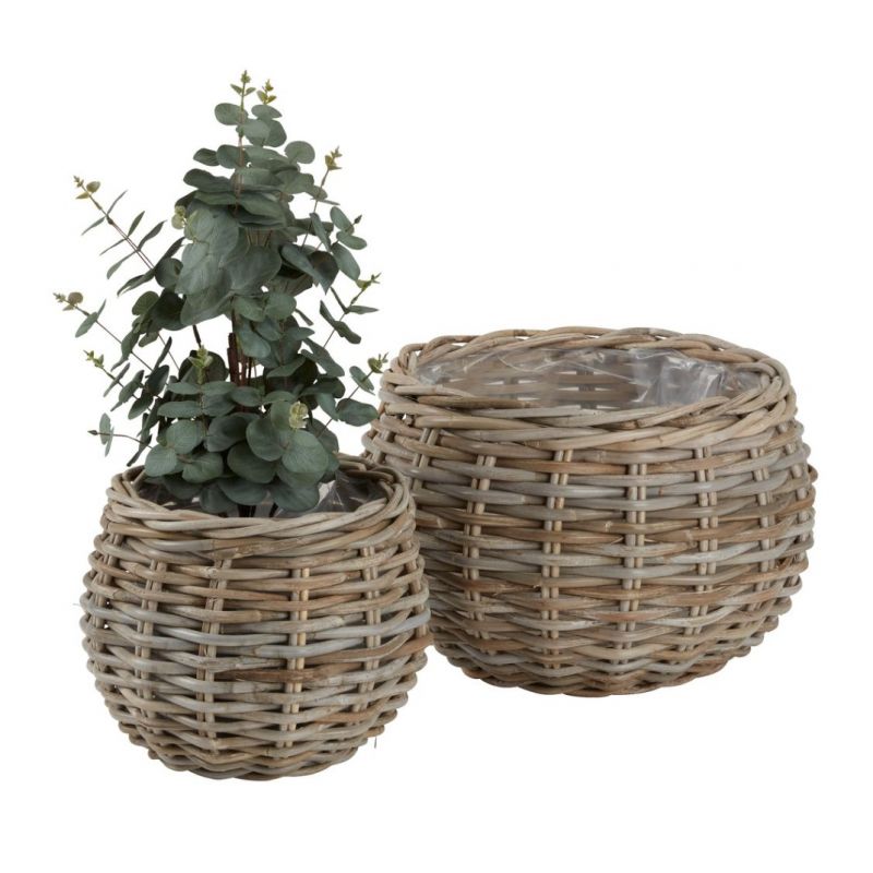 Round Rattan Planters 2 pcs